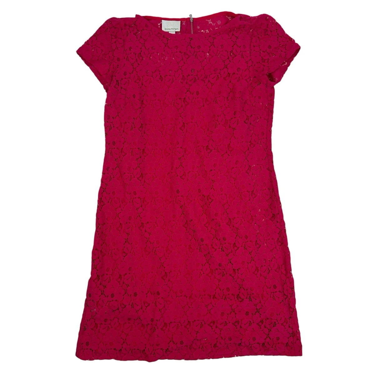 Donna Morgan Sheath Dress Size 12 Pink Allover Lace Back Zipper Lined  Womens | eBay