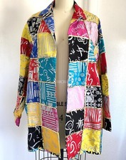 Vintage Patchwork Blazer Jacket Art To Wear Colorful Boho Sequin M/L Embroidered