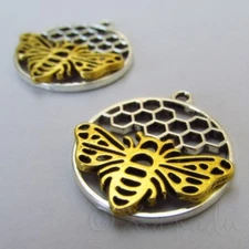 Honey Bee Honeycomb 29mm Wholesale Gold Plated Pendants C3669 - 2, 5 Or 10PCs