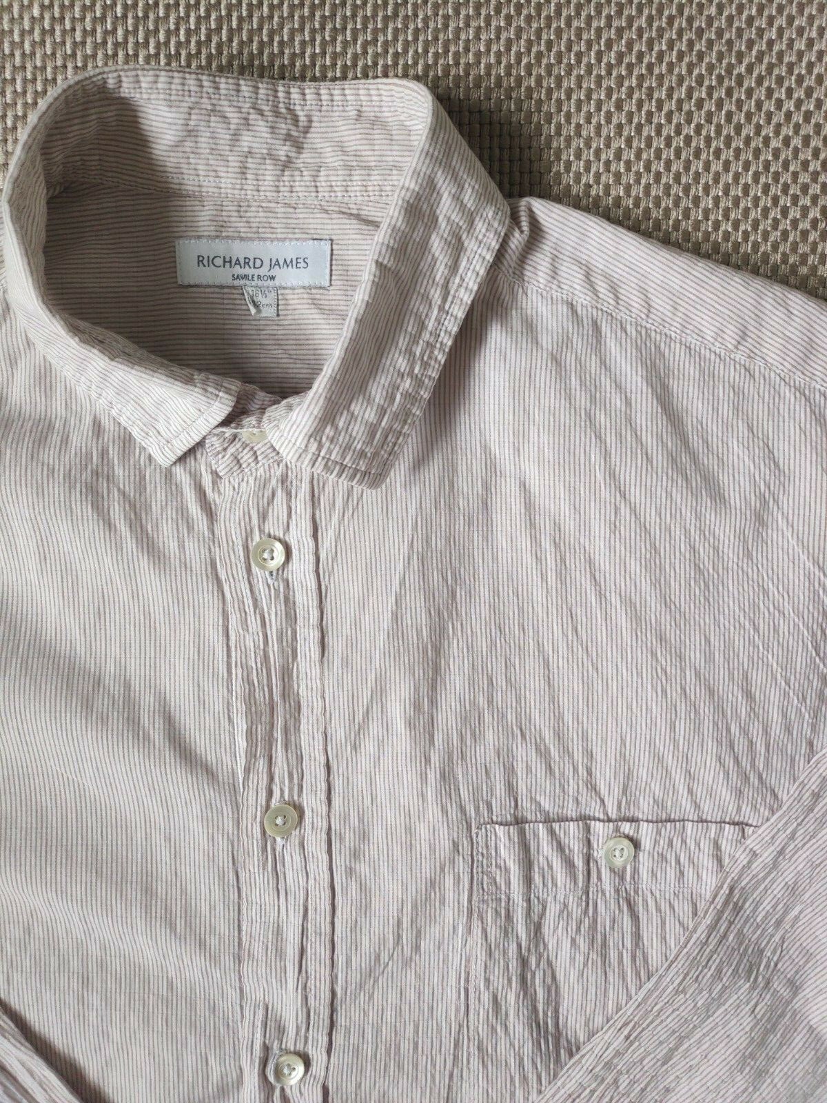 FILA Camicia Seersucker Richard James Savile Row a righe 16 5 42 M bianca e marrone