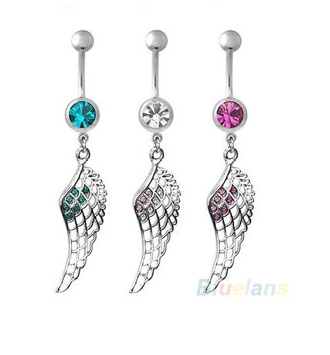 Angel wing belly button rings discount