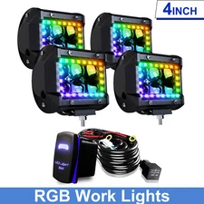 4" LED Pods Spot Work Lamp Multi-Color Chasing RGB Halo Strobe Fog Light For 4x4