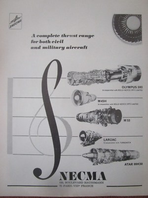 10/1971 PUB SNECMA FLUGZEUG MOTOR OLYMPUS 593 ATAR M 53 CLE DE SOL PARTITION ANZEIGE