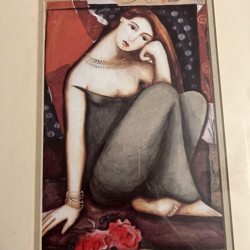 BENEDICTION by SUSAN KRIEG - STYLIZED WOMAN LADY GIRL SITTING Wood Frame Signed - Picture 2 of 15