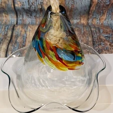 ART GLASS HUMMINGBIRD FEEDER MULTI COLOR TURQUOISE YELLOW RUST BOWN FROM CANADA