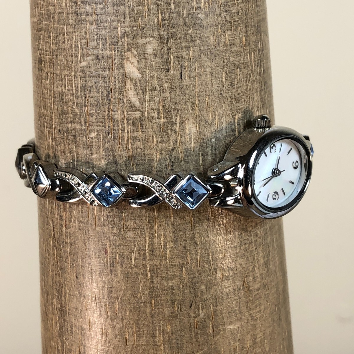 Christian Benet Women White Dial Blue Gem Stone Band 19mm 