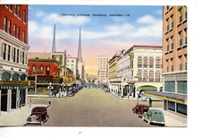 Central Avenue-Street Scene in Downtown Phoenix-Arizona-Vintage Linen Postcard