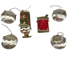 Vintage Christmas Ornament Satin BallS & Flocked Soldier Snowman Head Japan READ