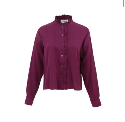 NWT FRNCH PARIS Cabanac Aubergine Purple Blouse Button Down Shirt Career Attire