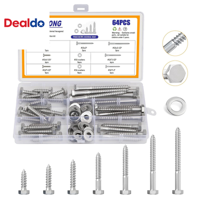 #ad 64Pcs 1 4quot; Hex Lag Bolts Screws Washer Assortment KitHeavy Duty Wood Screws 1quot; $26.84