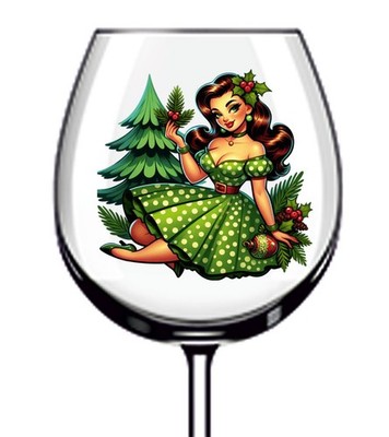 12x Weihnachten Vintage Pin Up Girl Vinyl Aufkleber Abziehbild Becher Weinglas Flasche