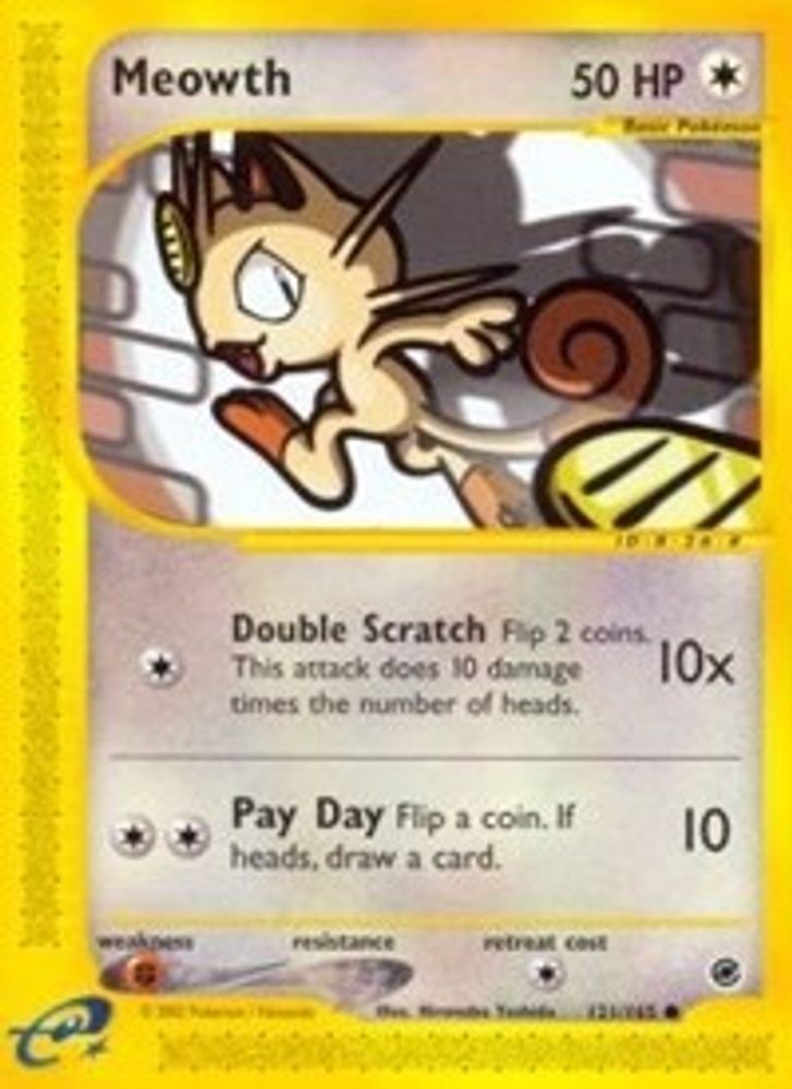 2002 Pokemon: Expedition - Meowth (#121/165, Common, Heavily Played)