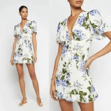 REFORMATION women’s Mya white & blue Floral Riviera v neck mini dress sz 0
