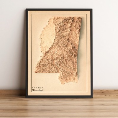Mississippi Map, Mississippi 2D Relief Map - 2D Flat Print