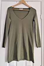 Stradivarius Size M Green Khaki Stretch Bodycon Midi V-Neck Dress Basics