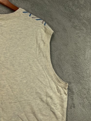 Saddlebred Sweater Vest Mens Large Beige Blue Argyle Knit Golf Vest V Nck Jumper - Picture 13 of 13