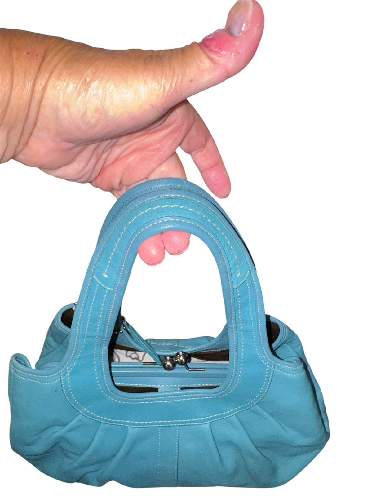 Rare Coach Ergo Leather Pleated Kisslock Turquoise Bl… - Gem