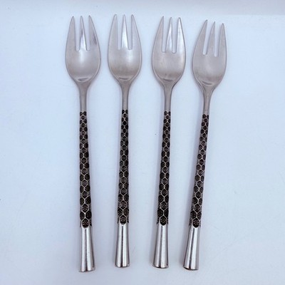 Stanley Roberts SRB116 Salad Forks Set of 4 Stainless Japan MCM Honeycomb Floral