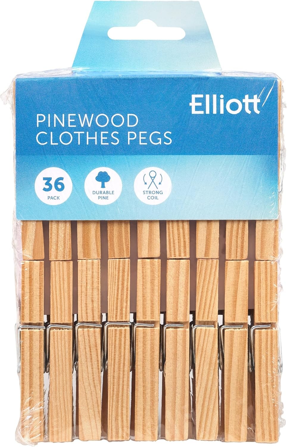 Elliott Traditional Pinewood Clothes Pegs with Contoured Design to Prevent Mark