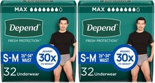 64 Count Depend Incontinence Underwear for Men, Small/Medium, Maximum