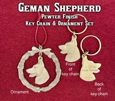 Rawcliffe Pewter finish German Shepherd Key Chain and Ornament Set
