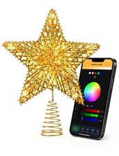 Gold Star Christmas Tree Topper, 3D Metal, RGB LEDs, 9 inches, - 3d