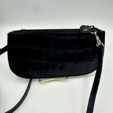 Brighton Black Croc Embossed Leather Heart Crossbody Bag Silver Hardware