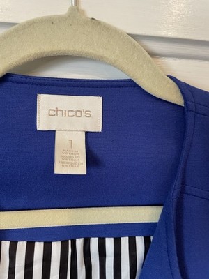 Chico's Blue Open Front Lined Jacket Long Sleeve Short Length Size 1