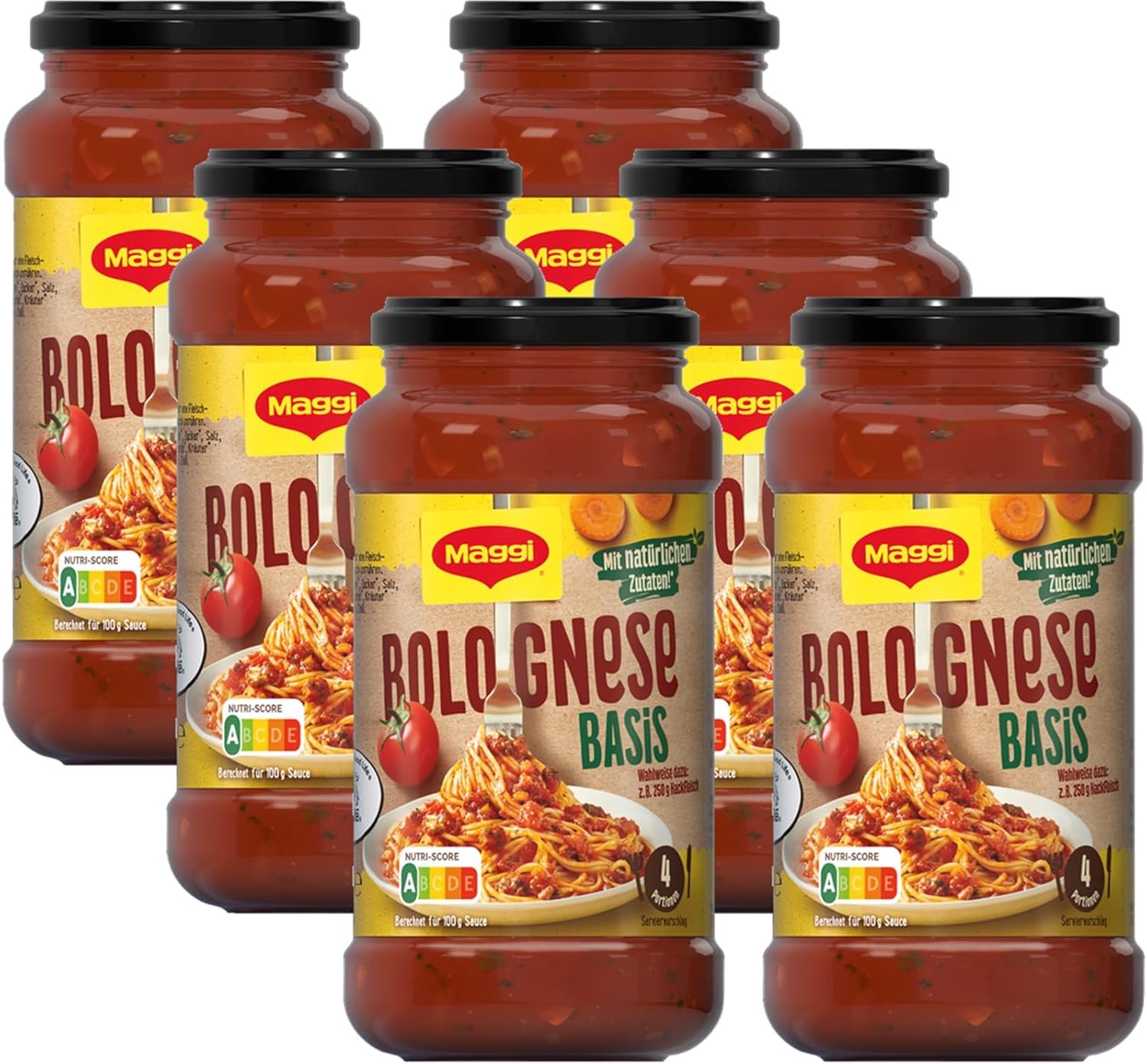 MAGGI Pasta Sauce Bolognese Basis Nudelsauce mit natürlichen Zutaten (6 x 500g)