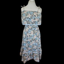 VTG 70s 80s Floral Ruffled Midi Dress Tie Straps Sleeveless Floral Sz 6 Boho