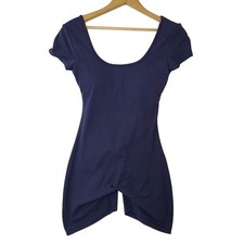 Women's Navy Blue Medium Bodysuit Nylon Elastane Short Sleeve