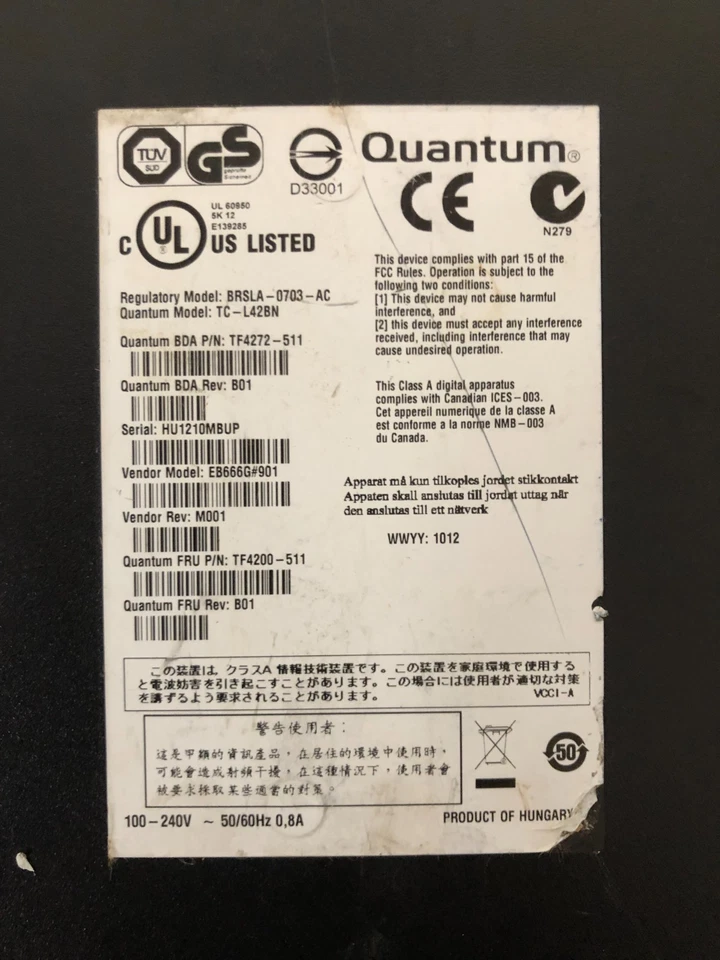 Quantum TC-L42BN TF4272-511 FRU# TF4200-511 External Tape Drive - Image 3 of 4