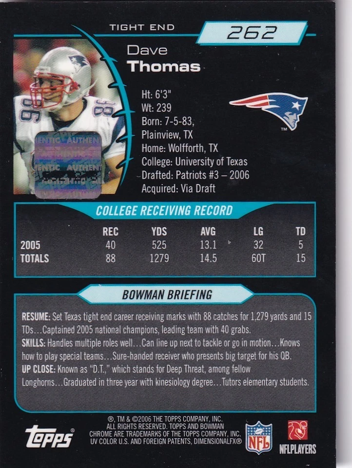 2006 Bowman Chrome Rookie Autographs #262 David Thomas - Image 2 of 2