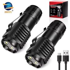 2 Stück Taschenlampe Aufladbar USB Super Hell Taktisches Fackel Lumen Akku LED