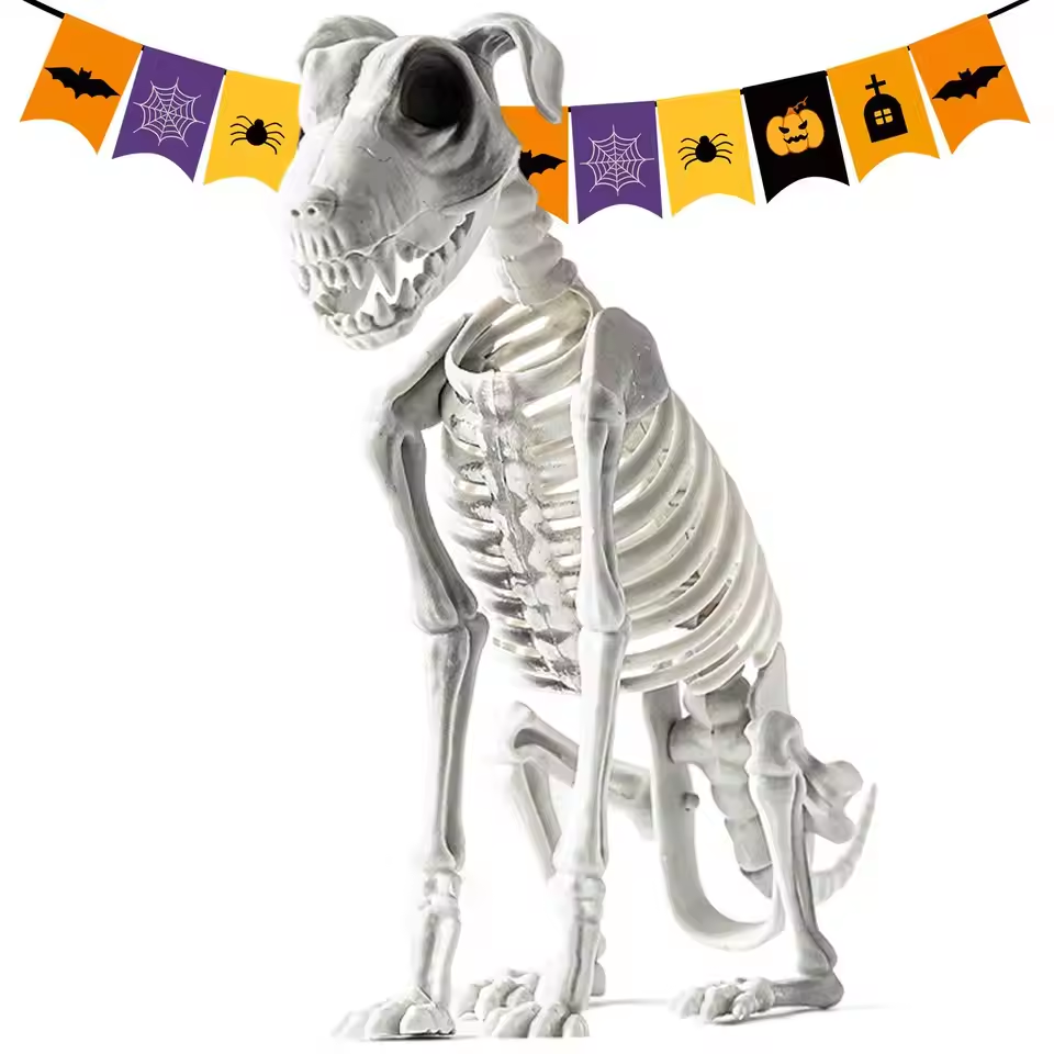 15 Inch Halloween Skeleton Dog Decoration Ivory Bone Indoor Outdoor