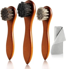 4-Piece Horse Hair Shoe Brush Shine Kit, Polish Black Graywhite Brown 