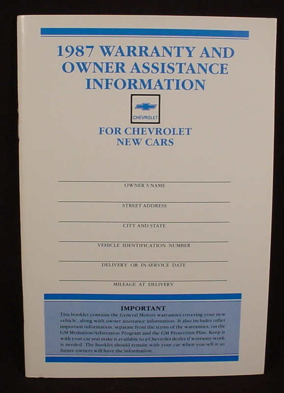 1987 Chevrolet Car Warranty  Booklet  - NEW OLD STOCK