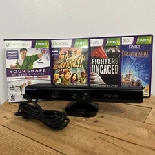 Microsoft Xbox 360 Kinect & 4 games Disneyland, Fighters, Fitness TESTED WORKING