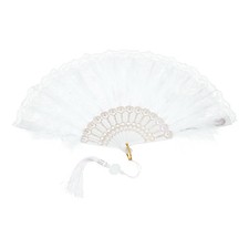 1 Pcs Vintage Folding Fan, Embroidered Flower Feather Fans, White Lace 