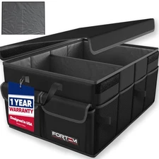 Car Trunk Organizer Collapsible Multi Compartment Storage for SUV - Black (S)