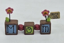 Blossom Bucket MOM Word Blocks Figurine Flowers Mother's Day Suzi Skoglund 2012