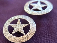 Vtg Pair SOLID Sterling Silver Tulsa / Texas Star Headstall Bridle Conchos