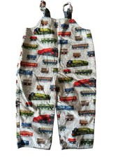 Vintage Kids Overalls Multicolor Trains Plaid Reversible Toddler 12 Month