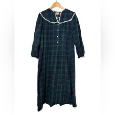 Lanz of Salzburg Plaid Flannel Nightgown Ruffle Cottage Cabin Sleep Grandma M