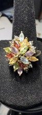 925 Sterling Silver Multi Colored Gemstone Cocktail Ring Size 7