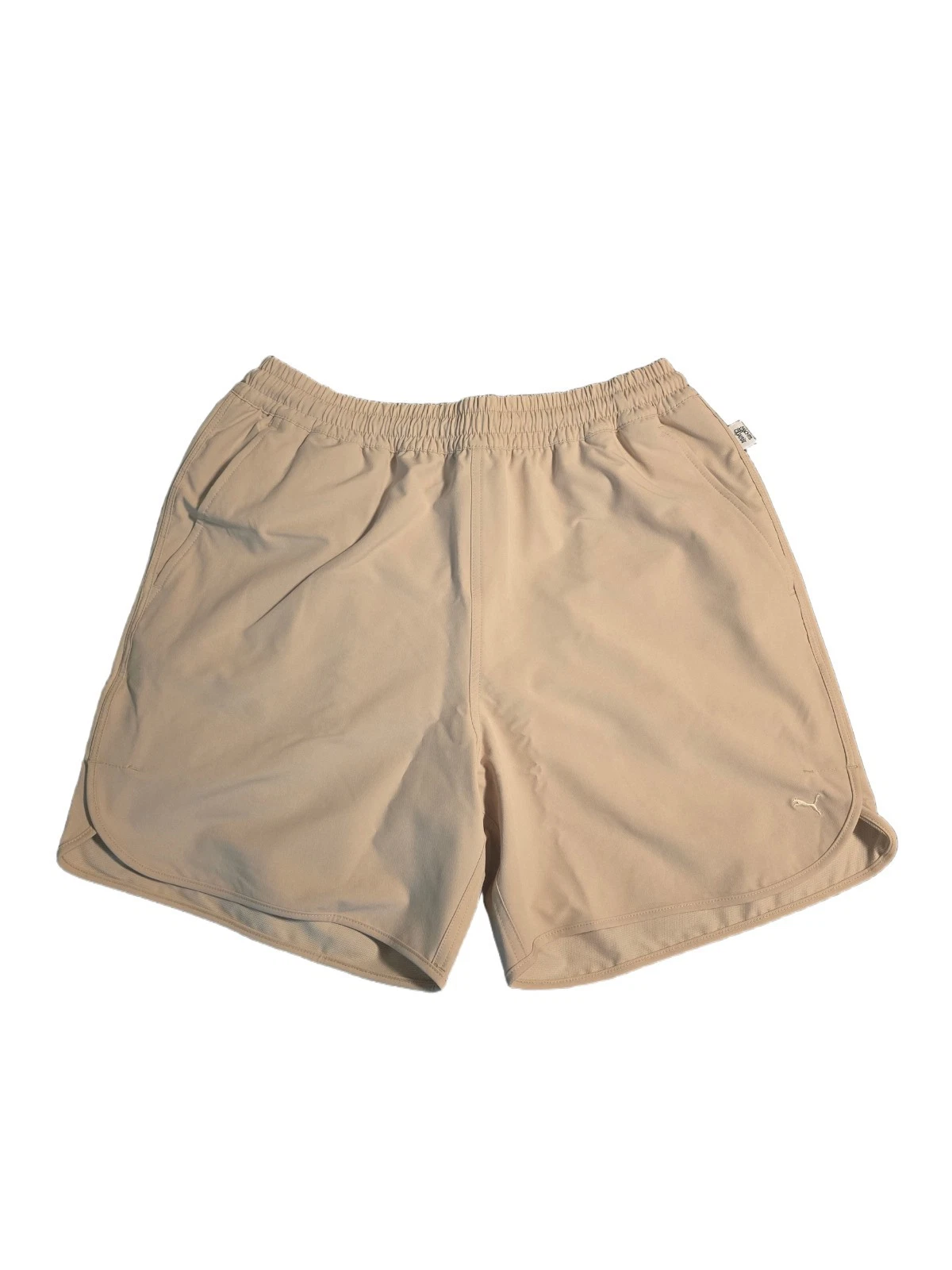 Puma Mens Athletic Shorts Large Beige Drawstring Zipper Pocket NWT