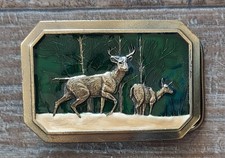 Deer Elk Buck Doe Wildlife Hunting Scene Colored 1976 Great American Belt Buckle