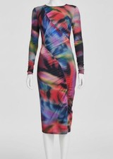 Vince Camuto Women's Blue Ruched Boat Neck Long Sleeve Bodycon Dress Size 4