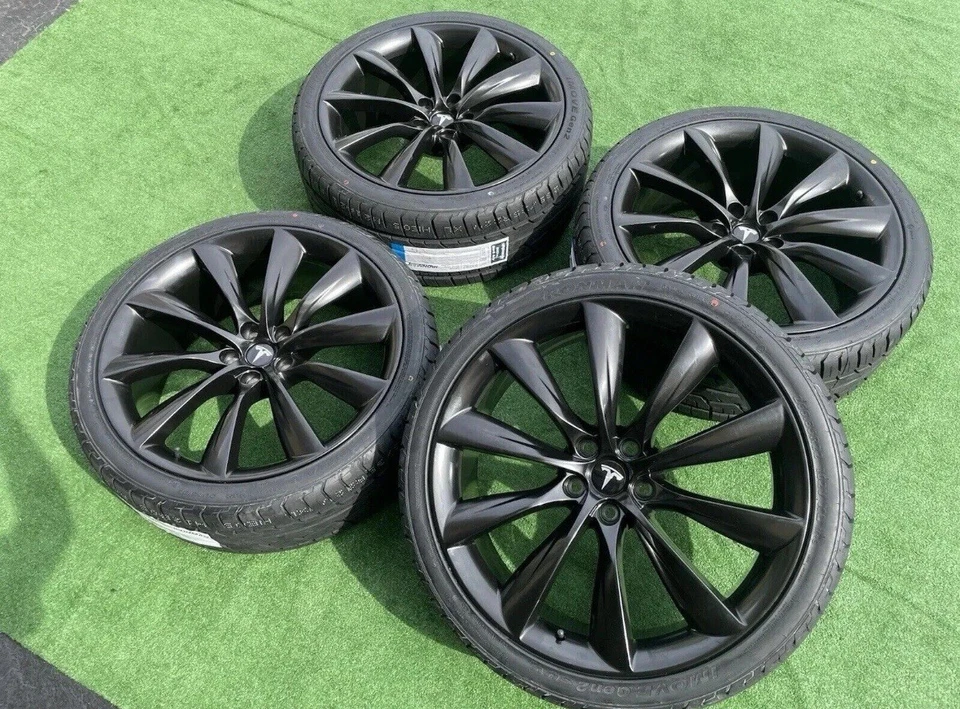 22x9 22x10 TESLA PRETO FOSCO TURBINA RODAS AROS PNEUS 5x120 MODELO S - Imagem 3 de 4