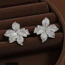 2Ct Round Cut Real Moissanite Women's Flower Stud Earrings 14k White Gold Plated